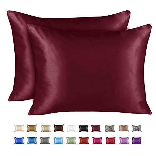 ShopBedding Luxury Satin Pillowcase for Hair â€“ Standard Satin Pillowcase with Zipper, Burgundy (Pillowcase Set of 2) â€“ Blissford
