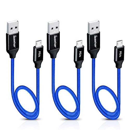 iSeekerKit Short Micro USB Cable 1ft Nylon Braided Durable Quick Micro USB 2.0 Fast Charging Cable Cord Compatible Samsung S4 S6 S7 Edge Plus, Tab A Pro S S2, Android Phone More