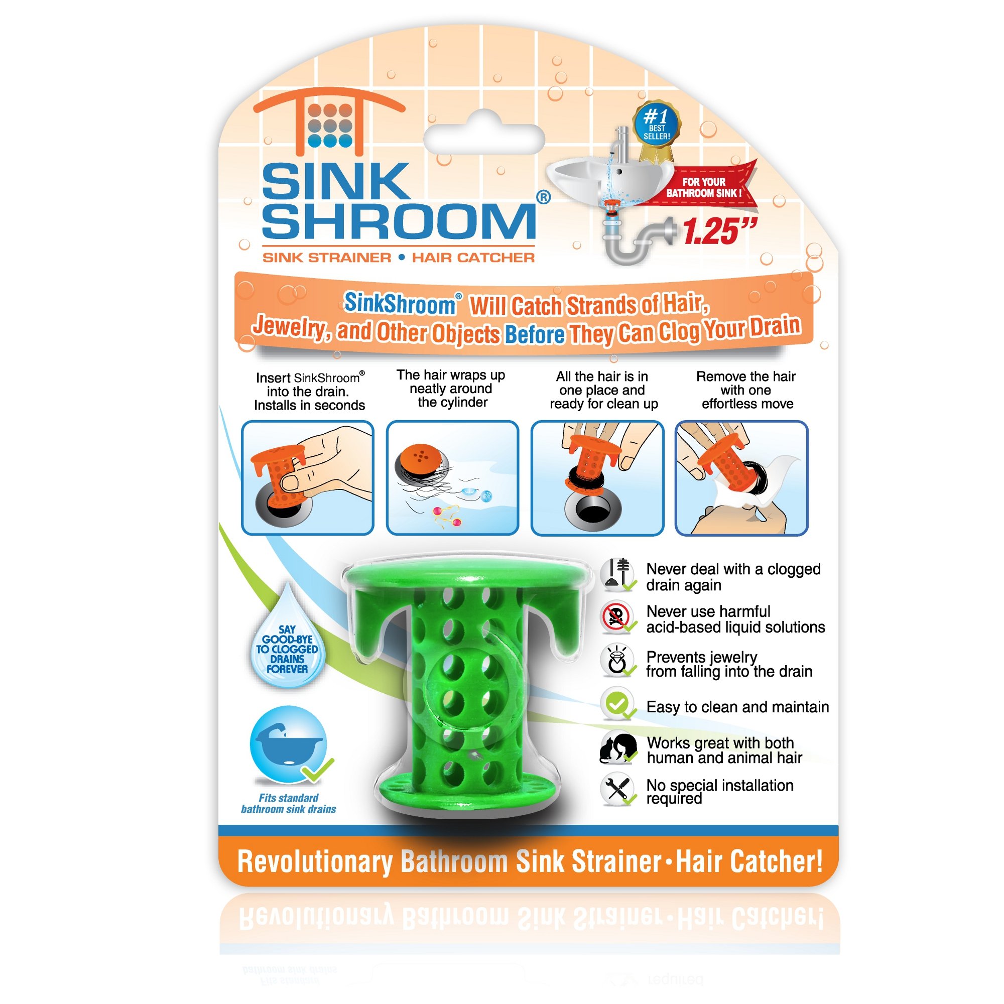 Book Cover SinkShroom The Revolutionary Sink Drain Protector Hair Catcher/Strainer/Snare, Green