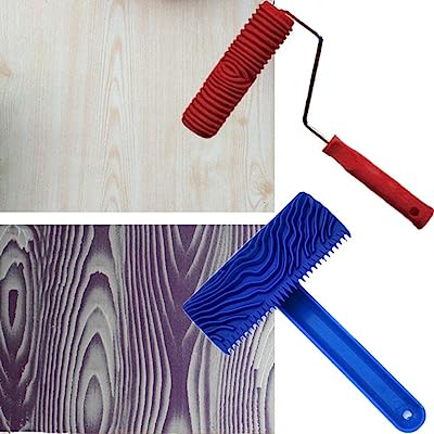 Da Jia 2Pcs Rubber 7" Empaistic Wood Pattern Painting Roller + 3.9" Graining Painting Tool with Handle