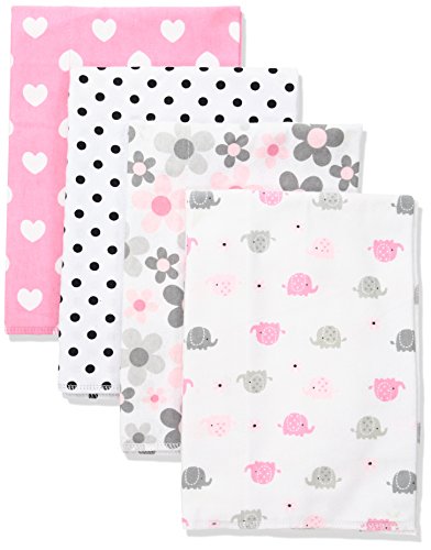 Book Cover Gerber Baby 4 Pack Flannel Burp Cloth, Elephants/Flowers, One Size