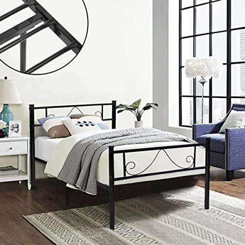 Book Cover GreenForest Twin Bed Frame Metal Platform with Stable Metal Slats Stable Headboard and Footboard/Black,Twin/Single