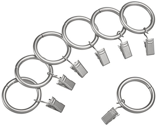 AmazonBasics Curtain Rod Clip Rings for 1" Rod, Set of 7, Silver Nickel