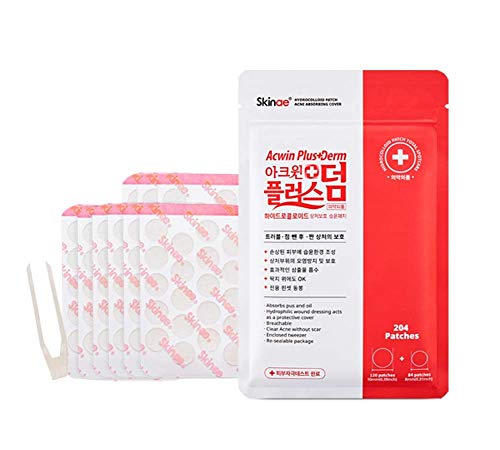 Book Cover Skinae Acwin Plus Derm Acne Spot Pimple Absorbing Cover Patch, Moist Wound Dressing for Skin Trouble Acne Pimple Care Patch (204 Count)