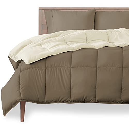 Book Cover Bare Home Twin/Twin Extra Long Comforter - Reversible Colors - Goose Down Alternative - Ultra-Soft - Premium 1800 Series - All Season Warmth - Bedding Comforter (Twin/Twin XL, Taupe/Sand)