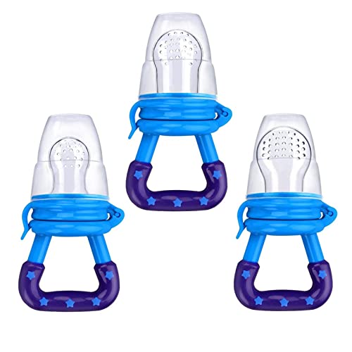 Book Cover Baby Food Feeder 3 Pack Fresh Fruit Silicone Nipple Teething Toy Reusable Aching Gums Pacifier Blue by Mluchee
