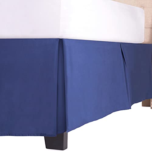 Book Cover Luxury Bed Skirt with 15 Inch Drop - Adjustable Pleated Microfiber Bed skirts with Dust Ruffle Wrap - Queen - Navy