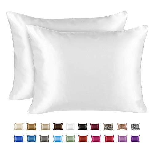 Book Cover ShopBedding Luxus Satin Pillow Case for Hair - King Satin Pillow Case with Zip Baby Blue (1 per pack) - Blissford Standard (2-pack) White.