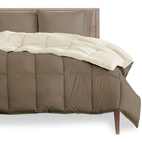 Book Cover Bare Home Reversible Comforter - Queen Size - Goose Down Alternative - Ultra-Soft - Premium 1800 Series - Hypoallergenic - All Season Breathable Warmth (Queen, Taupe/Sand)