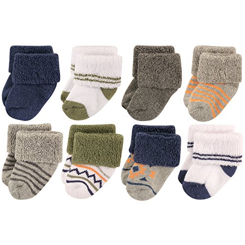 Book Cover Luvable Friends Baby 8 Pack Newborn Socks, Boy Aztec, 0-6 Months