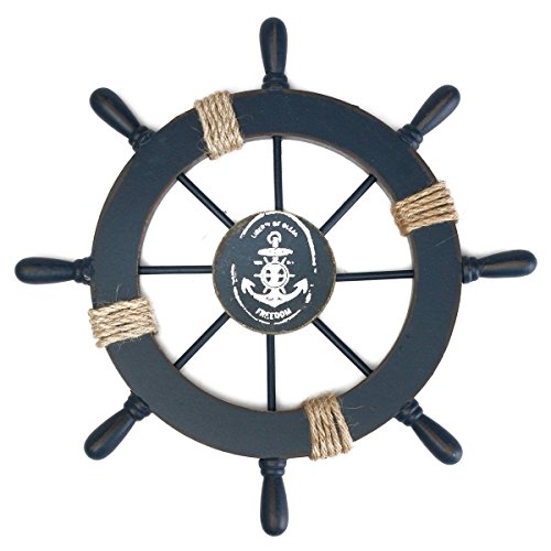 Book Cover Rosenice Wooden Ship Wheel Nautical Boat Ship Wheel Wall Decor Dark Blue