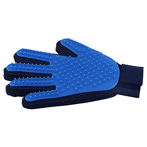 Book Cover Pet Hair Remover Glove - Gentle Pet Grooming Glove Brush - Deshedding Glove - Massage Mitt with Enhanced Five Finger Design - Perfect for Dogs & Cats with Long & Short Fur - 1 Pack (Right-Hand), Blue