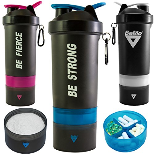 Book Cover BeMo Motivational Protein Shaker Bottle, Large 28-Ounce Shaker Cup with Protein Powder Storage Compartments, 100% Leak Proof, Motivational Logos, BPA Free (Pink, BE Fierce)
