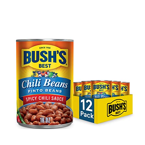 BUSH'S BEST Canned Pinto Beans in a Hot Chili Sauce (Pack of 12), Source of Plant Based Protein and Fiber, Low Fat, Gluten Free, 16 oz