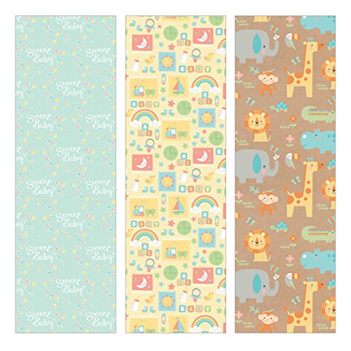 Pack of 3 Rolls of Baby Shower Wrapping Paper 3 Different Gift Wrap 8ft x 30in Rolls Included Newborn Baby Designs.