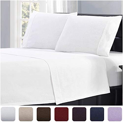 Book Cover Mellanni 100% Cotton Flannel Sheet Set - Lightweight 4 pc Luxury Bed Sheets - Cozy, Soft, Warm, Breathable Bedding - Deep Pockets - All Around Elastic (King, White)