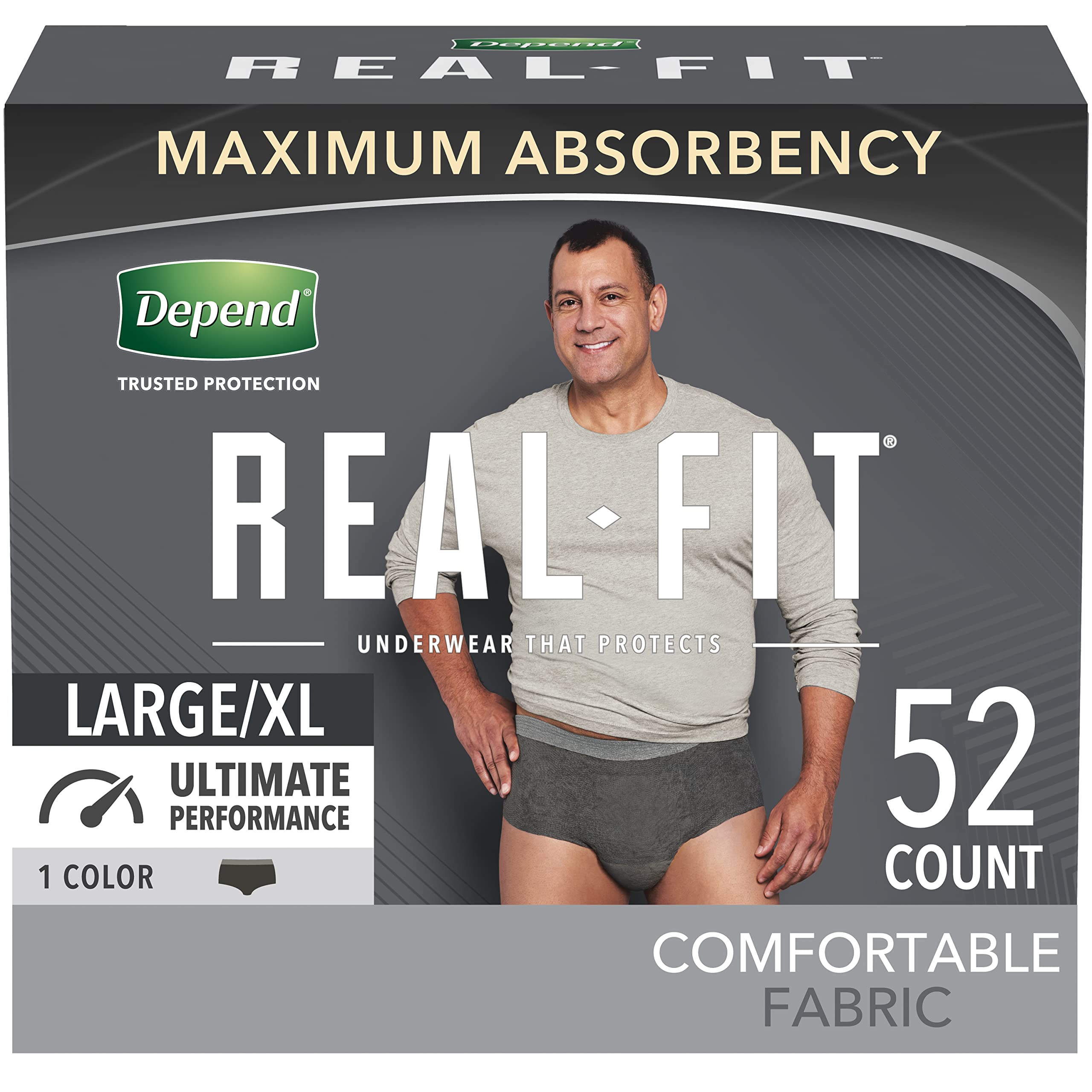 Book Cover Depend Real Fit Incontinence Underwear for Men, Maximum Absorbency, Disposable, Large/Extra-Large, Black, 52 Count (Packaging May Vary) Black Large/X-Large (52 Count)