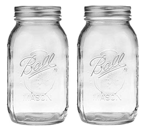 Book Cover Ball Regular Mouth 32-Ounces Mason Jar with Lids and Bands (2-Units), Pack Of 2, Clear