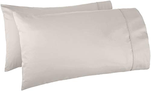 Book Cover AmazonBasics 400 Thread Count Cotton Pillow Cases, King, Set of 2, Stone Gray