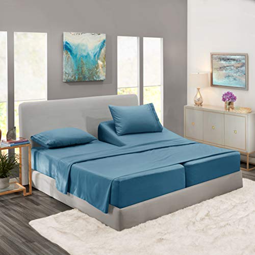 Book Cover Nestl Deep Pocket Split King Sheets: 5 Piece Split King Size Bed Sheets with Fitted Sheet, Flat Sheet, Pillow Cases - Extra Soft Bedsheet Set with Deep Pockets for Split King Mattress - Blue Heaven