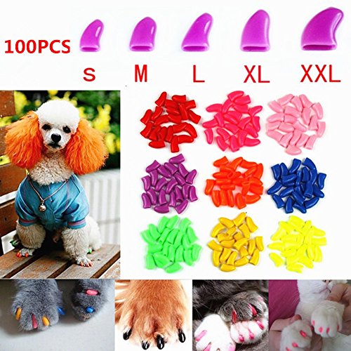 Brostown 100Pcs Soft Pet Dog Nail Caps Claws Control Paws of 5 Kinds 5Pcs Adhesive Glue + 5pcs Applicator with Instructions