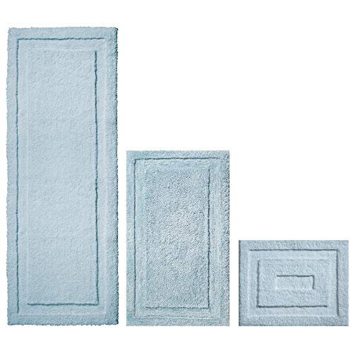 Book Cover mDesign Soft Microfiber Polyester Spa Rugs for Bathroom Vanity, Tub/Shower - Water Absorbent, Machine Washable - Includes Plush Non-Slip Rectangular Accent Mats in 3 Sizes - Set of 3 - Water Blue