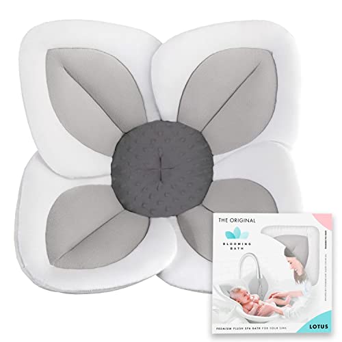 Blooming Bath Lotus Bath Seat - Plush Minky Baby Sink Bathtub - The Original Washer-Safe Flower Seat for Newborns - Gray/Dark Gray