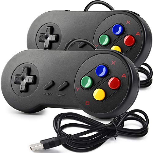 2 Pack SAFFUN SNES Retro USB Controller Gamepad Joystick, USB PC Super Classic Controller Joypad Gamestick for Windows PC MAC Linux Raspberry Pi 3 Sega Genesis Higan