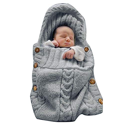 Book Cover XMWEALTHY Newborn Baby Wrap Swaddle Blanket Knit Sleeping Bag Receiving Blankets Stroller Wrap for Baby(Dark Gray) (0-6 Month)