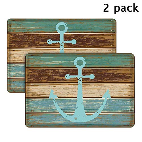 Uphome Nautical Anchor Bathroom Rug, Vintage Retro Flannel Microfiber Turquoise and Brown Non-Slip Soft Absorbent Bath Rug Kitchen Floor Mat Carpet (2 Pieces, 16" W x 24" L)