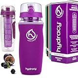 Hydracy Fruit Infuser Water Bottle - 32 oz Sports Bottle - Insulating Sleeve, Time Marker & Full Length Infusion Rod + 27 Fruit Infused Water Recipes eBook Gift - Deep Purple