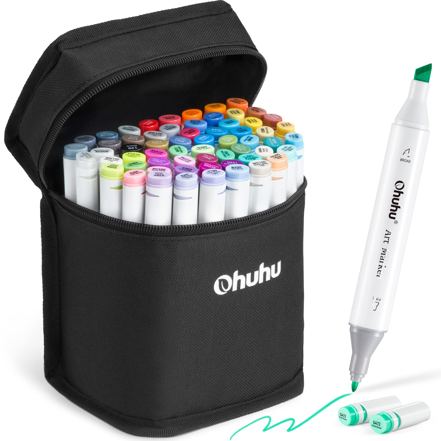 Ohuhu Markers Alcohol Based Double Tipped Art Marker Set for Kids Artist Adults' Coloring Sketching Illustration, 60 Colors + 1 Colorless Alcohol Marker Blender - Chisel & Fine Dual Tips - Oahu Series