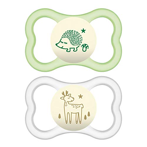 Book Cover MAM Air Night Pacifiers (2 pack), MAM Sensitive Skin Pacifier 6+ Months, Glow in the Dark Pacifier, Best Pacifier for Breastfed Babies, Unisex Baby Pacifiers