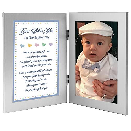 Poetry Gifts Baptism Keepsake for Baby Boy, Add 4x6 Inch Photo to Double Frame