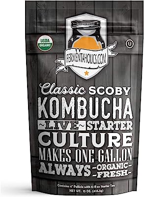 Book Cover Fermentaholics ORGANIC Kombucha SCOBY With Twelve Ounces of Starter Tea - Live Starter Culture - Makes A One Gallon Batch - 1.5 Cups of Strong Mature Starter Tea - Brew Your Own Kombucha