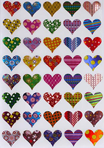 Book Cover Royal Green Valentine Heart Sticker - Assorted Patterns Foil Stickers in Red, Pink, Stars, Flowers, Stripes and Dots - Permanent Adhesive - 400 Pack