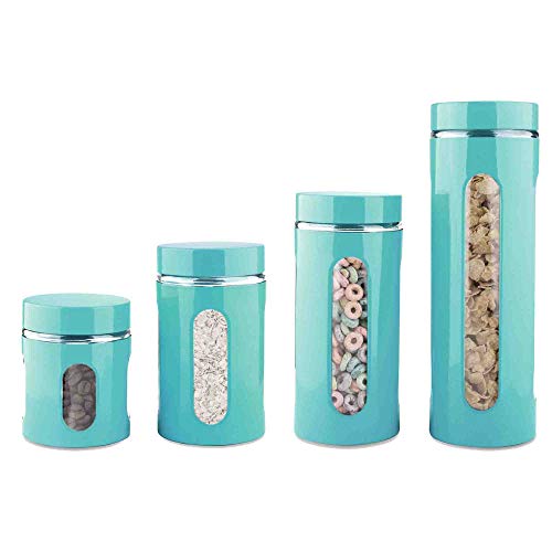 Book Cover Home Basics 4-Piece Glass Canister Cylinder Set with Clear Window (Turquoise)