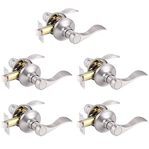 Gobrico Satin Nickle Keyless Wave Levers Handles Passage Door Locksets for Hall and Closet Interior Door Levers 5Pack