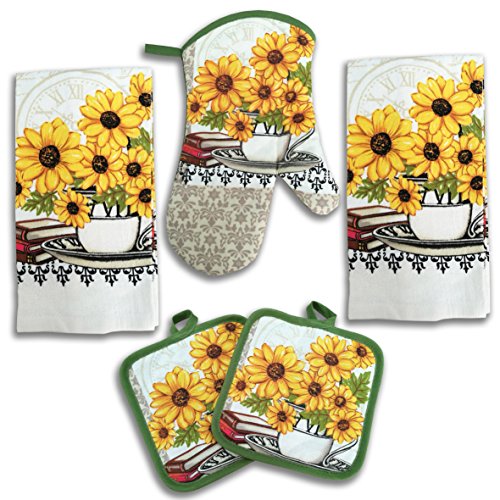 Book Cover Sunflower Kitchen Decor 5 Piece Linen Set