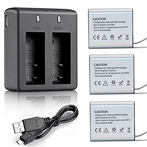 VVHOOY 3 x 1350mAh Rechargeable Action Camera Battery with Charger Compatible with AKASO EK7000/Brave 4/APEMAN/SOOCOO/EKEN H9R/ODRVM/Campark/DBPOWER/Crosstour/Victure 4K Sports Action Camera
