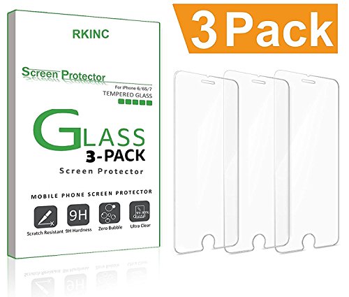 For iPhone 8 7 6S 6 Screen Protector Glass, RKINC iPhone 7 Tempered Glass Screen Protector For Apple iPhone 7 [3D Touch Compatible] , iPhone 6S, iPhone 6 2016, 2015 (3-Pack)