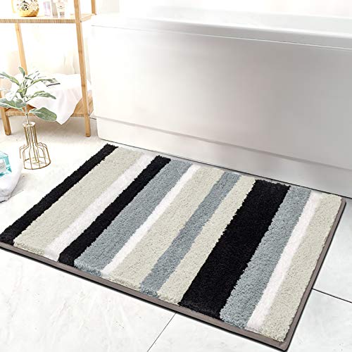 HEBE Bath Rugs for Bathroom Non-Slip Absorbent Bathroom Rug Machine Washable Bath Mat Kitchen Floor Rug (Black/Grey,18x26)