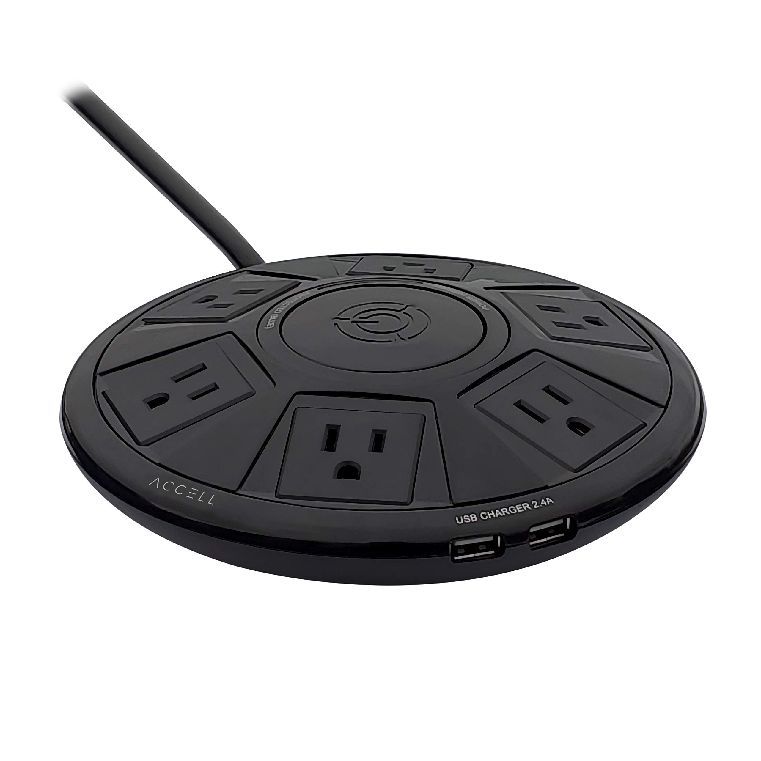 Accell Power Air - Surge Protector and USB Charging Station - Black, 6 ft (1.8 m) (D080B-048B) Black Power Air Surge Protector