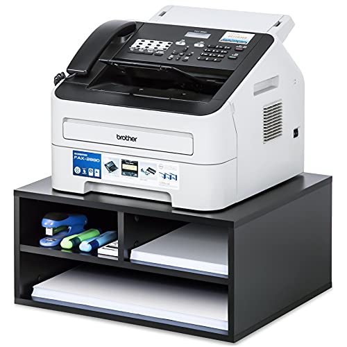 FITUEYES Large Printer Stands with 3 Storage Compartments, Desktop Paper Organizer Shelf for Home Office, 2-Tier Printer Riser, Black, 18.5" L x 15.7" W x 8.9" H, DO204701WB