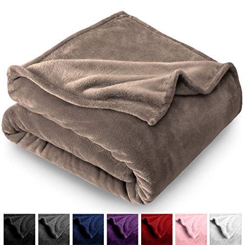 Bare Home Microplush Fleece Blanket - Full/Queen - Ultra-Soft Velvet - Luxurious Fuzzy Fleece Fur - Cozy Lightweight - Easy Care - All Season Premium Bed Blanket (Full/Queen, Taupe)