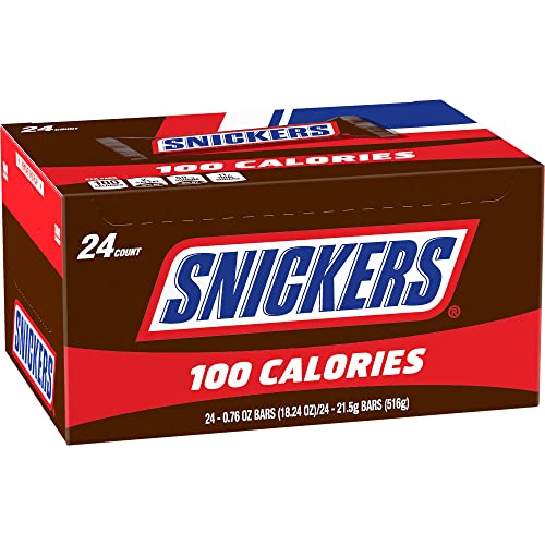 Snickers 100 Calories Chocolate Candy Bars, 0.76 Ounce (Pack of 24)
