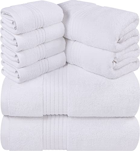 Book Cover Utopia Towels - 600 GSM 8-Piece Premium Towel Set, 2 Bath Towels, 2 Hand Towels and 4 Washcloths -100% Ring Spun Cotton - Machine Washable, Super Soft and Highly Absorbent (White)