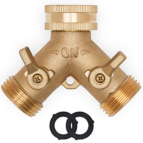 Book Cover Morvat Heavy Duty Brass Garden Hose Connector Tap Splitter (2 Way) - New and Improved for 2019- Outlet Splitter, Hose Splitter, Hose Spigot Adapter with 2 Valves, Plus 2 Extra Rubber Washers