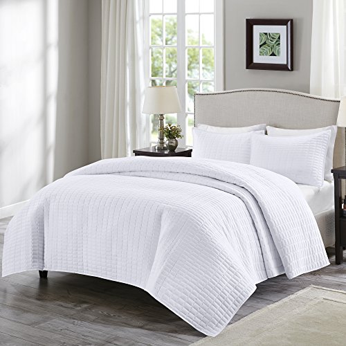 Book Cover Comfort Spaces All Season, Lightweight, Coverlet Bedspread Bedding, Matching Shams, Fabric, White, Full/Queen(90