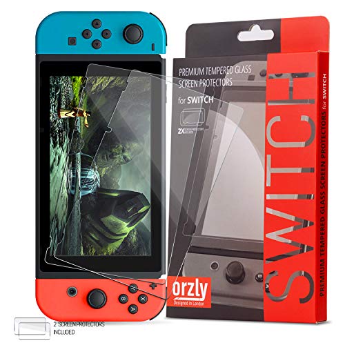 Protection écran pour Nintendo Switch en Verre Trempé par Orzly - PACK DE 2 FILMS - Premium Ultra Résistant en Verre Trempé - Oléophobe 100% Transparent